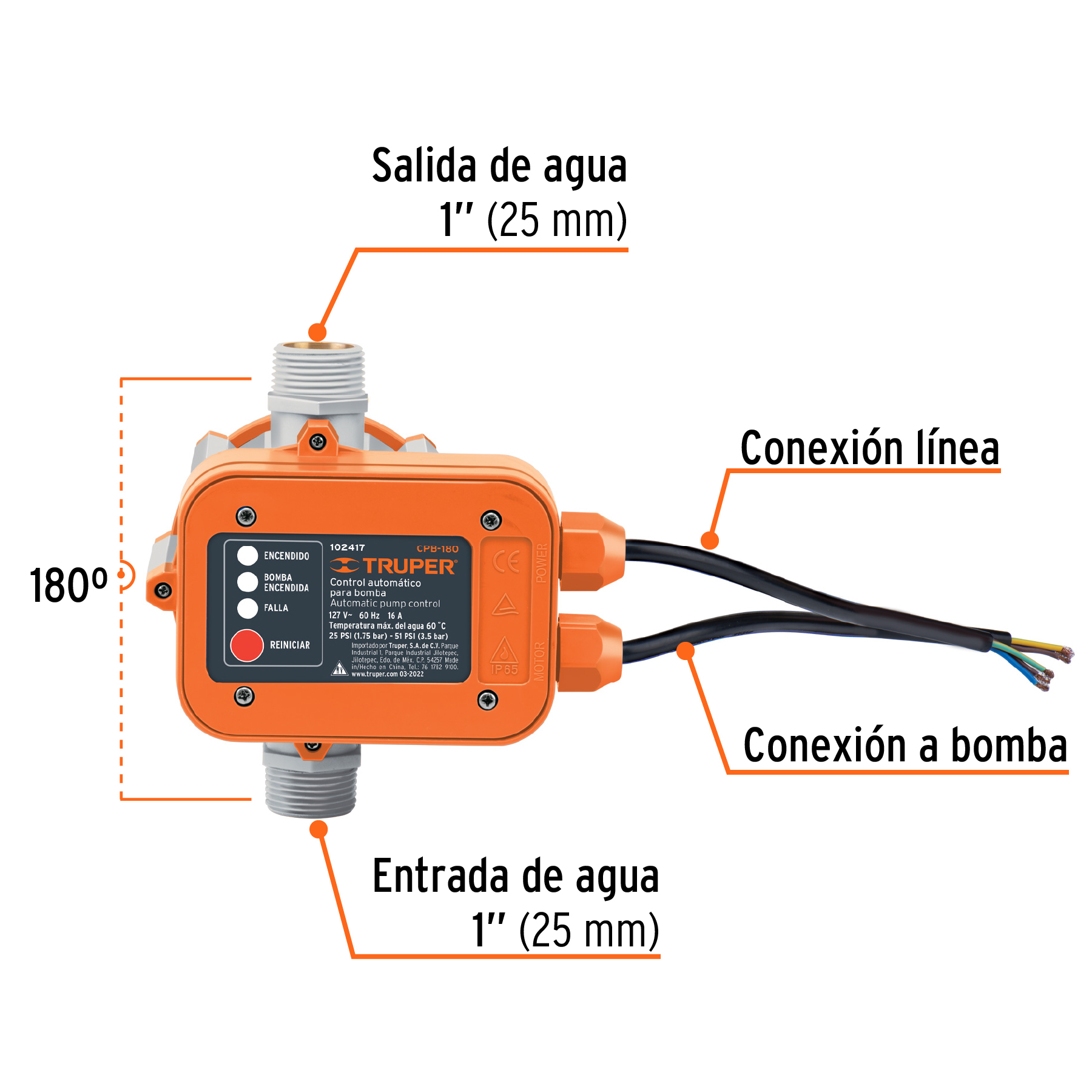 Control automático de presión de bombas para agua, 180° - Image 2