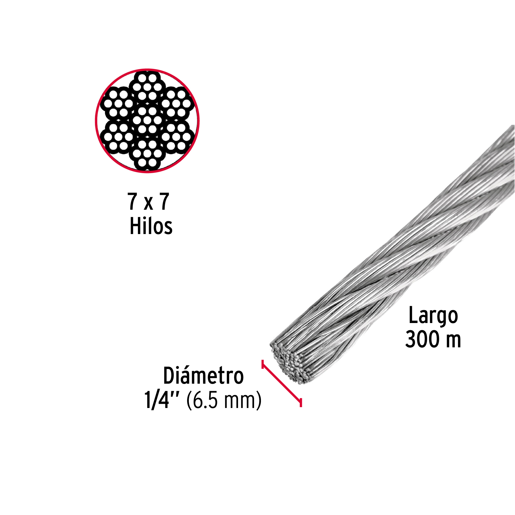 Cable de acero galvanizado, por metro (Carrete madera 300 m) - Image 4
