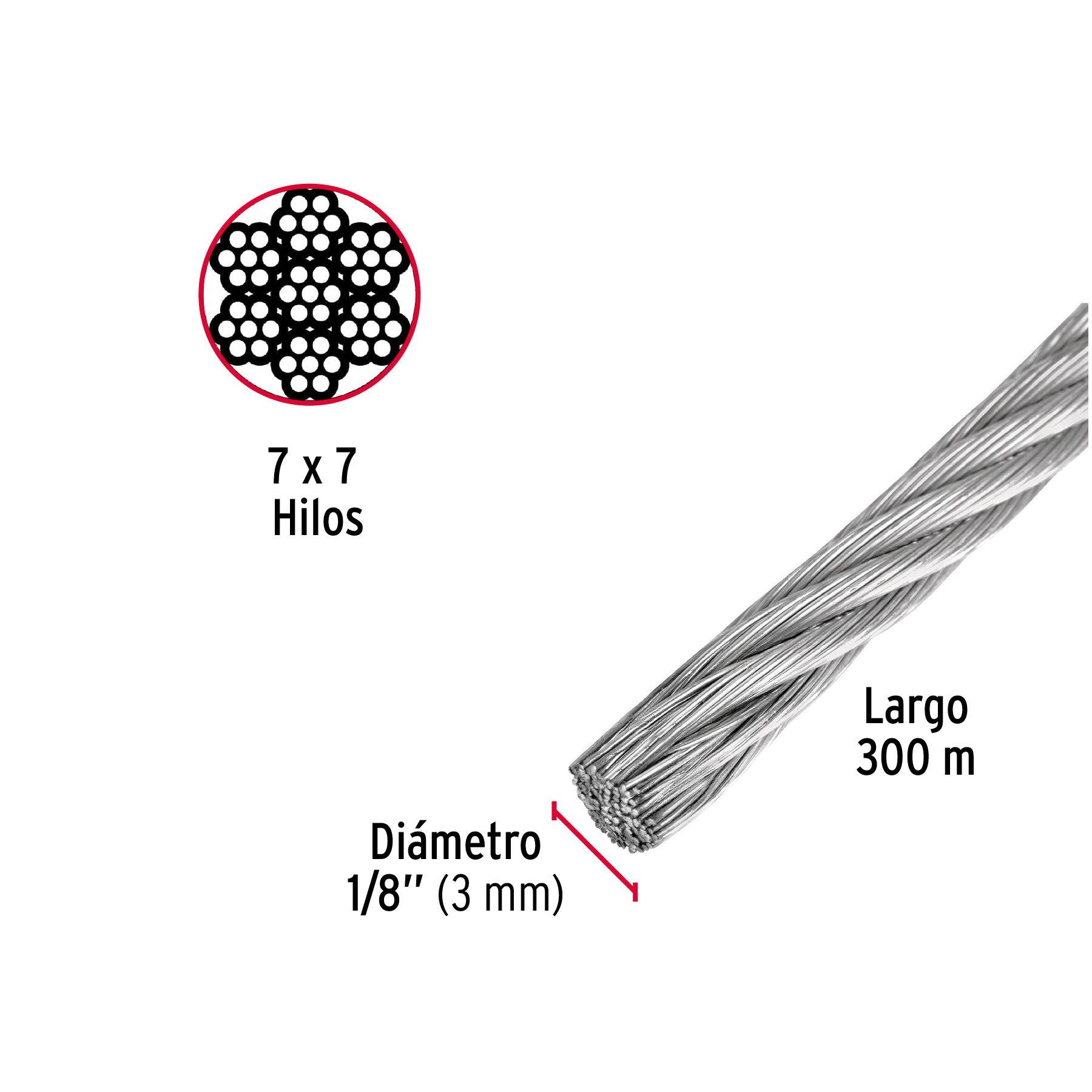 Cable de acero galvanizado, por metro (Carrete plástico 300 m) - Image 5