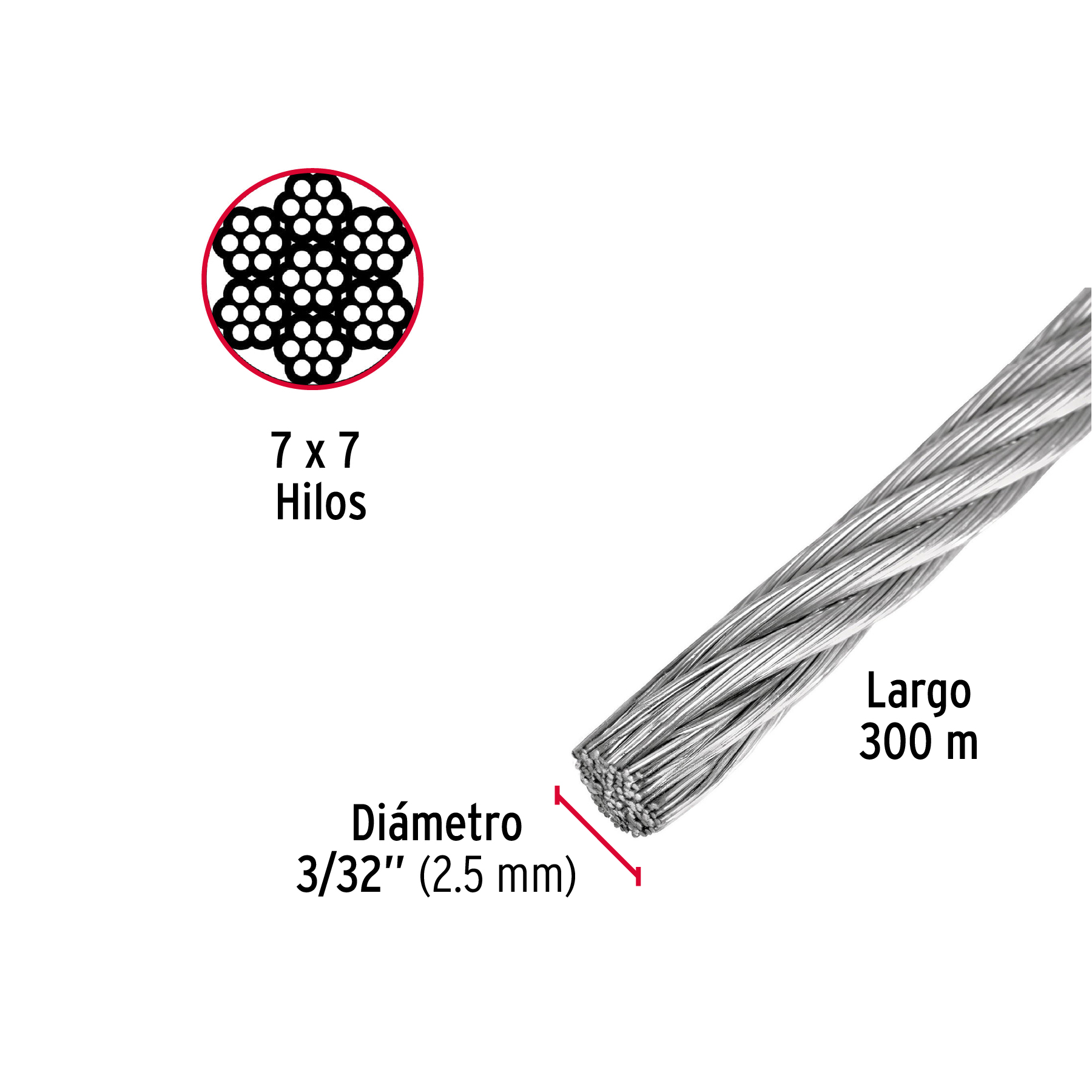 Cable de acero galvanizado, por metro (Carrete plástico 300 m) - Image 4