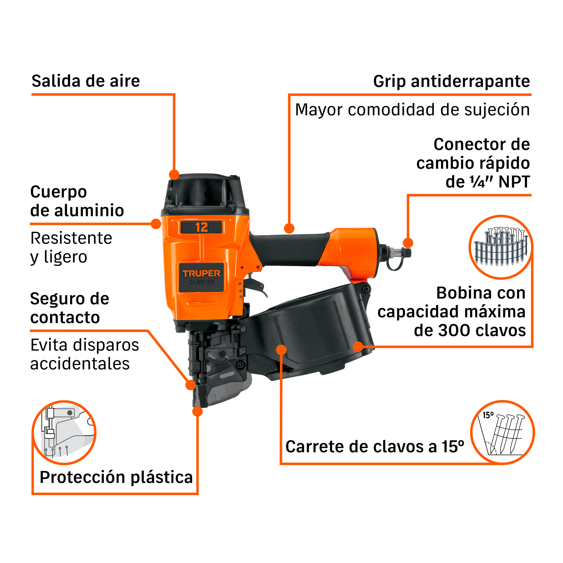 Clavadora neumática de bobina para clavo rolado,70mm, TRUPER - Image 3